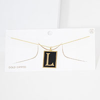 -L- Gold Dipped Enamel Rectangle Monogram Pendant Necklace
