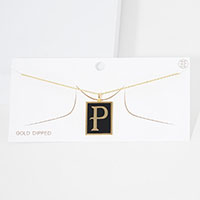 -P- Gold Dipped Enamel Rectangle Monogram Pendant Necklace