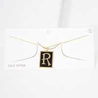-R- Gold Dipped Enamel Rectangle Monogram Pendant Necklace
