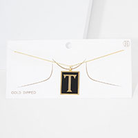 -T- Gold Dipped Enamel Rectangle Monogram Pendant Necklace