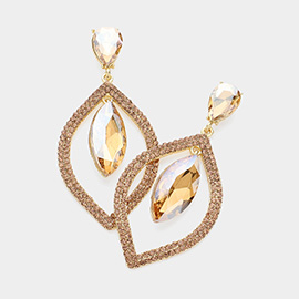 Teardrop Marquise Stone Accented Dangle Evening Earrings