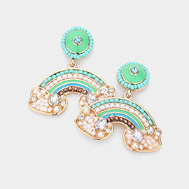 Pearl Seed Bead Embellished Rainbow Dangle Earrings
