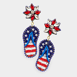 Felt Back American USA Flag Flip Flop Dangle Earrings