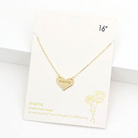 mama Message Metal Heart Pendant Necklace