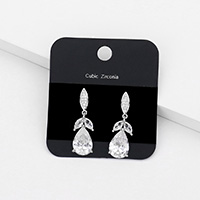 CZ Marquise Teardrop Accented Dangle Evening Earrings