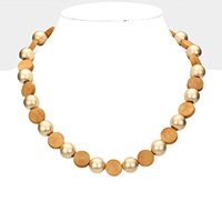 Round Wood Metal Ball Necklace