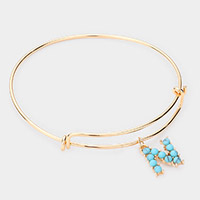 -N- Turquoise Embellished Monogram Charm Bracelet