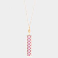 Checkerboard Rectangle Pendant Long Necklace