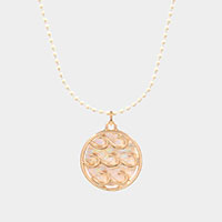 Wave Accented Round Pendant Necklace
