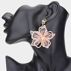 Mesh Open Metal Flower Layered Dangle Earrings