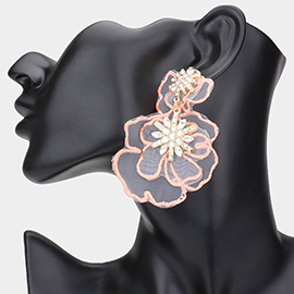 Stone Embellished Mesh Flower Dangle Earrings