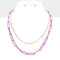 2PCS - Colored Open Metal Oval Link Necklaces