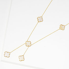 Gold Dipped Brass Metal Natural Stone Quatrefoil Station Necklace