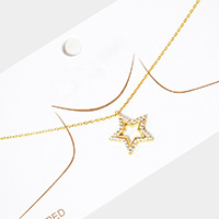 Gold Dipped Rhinestone Embellished Star Pendant Necklace
