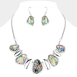 Abalone Accented Abstract Metal Necklace