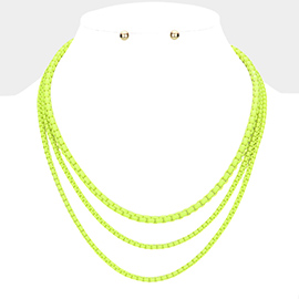 Colored Metal Chain Triple Layered Bib Necklace