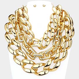 Triple Layered Resin Chain Link Bib Necklace