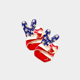 Enamel American USA Flag Peace Sign Stud Earrings