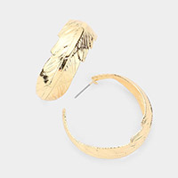14K Gold Dipped Feather Metal Hoop Earrings