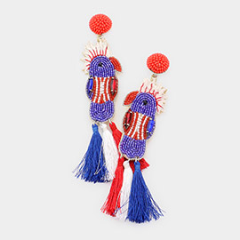 American USA Flag Parrot Beaded Tassel Earrings