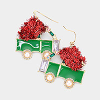 Enamel Stone Embellished Christmas Cart Dangle Earrings