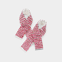 Rhinestone Paved Pink Ribbon Stud Earrings