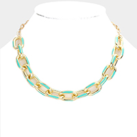Enamel Decorated Open Metal Link Chain Necklace