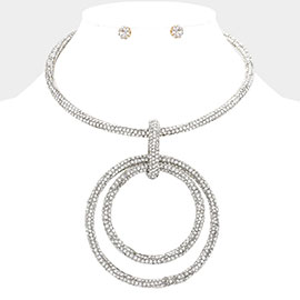 Bling Double Open Circle Pendant Necklace