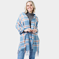 Plaid Check Oblong Scarf With Tassel