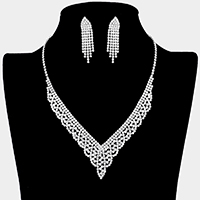 V Shape Crystal Rhinestone Pave Necklace