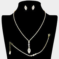 3PCS Marquise Stone Accented Rhinestone Pave Necklace Jewelry Set