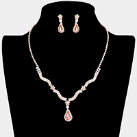Teardrop Stone Accented Crystal Rhinestone Paved Necklace