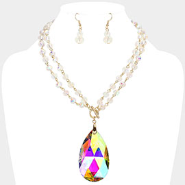 Teardrop Glass Crystal Clear Bead Function Necklace
