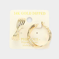 14K Gold Dipped Textured Twisted Metal Hoop Earrings