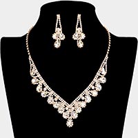 Teardrop Stone Accented Rhinestone Pave Necklace