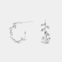 White Gold Dipped Metal Sprout Hoop Earrings