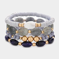 4PCS - Natural Stone Heishi Beaded Stretch Bracelets