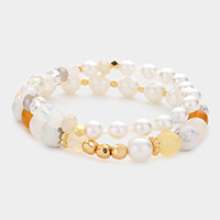 2PCS - Pearl Colorful Beaded Stretch Bracelets