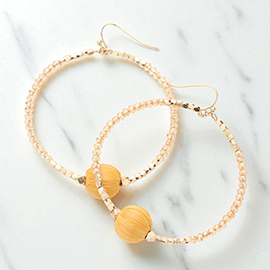 Raffia Ball Accented Faceted Beaded Open Circle Dangle Earrings