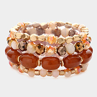 4PCS - Natural Stone Faceted Beaded Stretch Bracelets