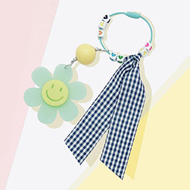 Smile Flower Heart Gingham Ribbon Bag Charm / Keychain