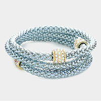 3PCS - Rhinestone Embellished Metal Stretch Bracelets