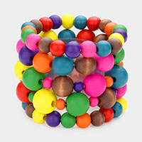 5PCS - Colorful Wood Stretch Bracelets