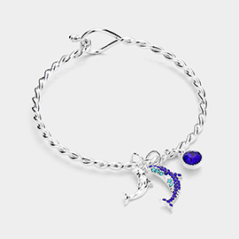 Rhinestone Embellished Dolphin Charm Hook Bracelet