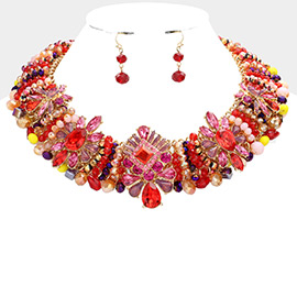 Multi Stone Faceted Beaded Collar Necklace