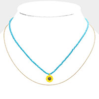 Double Layered Sunflower Pendant Necklace