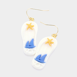 Polymer Clay Starfish Ship Detailed Flip Flop Dangle Earrings