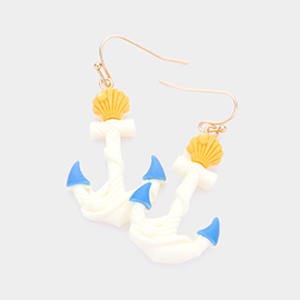 Polymer Clay Shell Detailed Anchor Dangle Earrings
