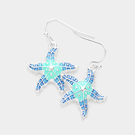 Enamel Metal Starfish Dangle Earrings