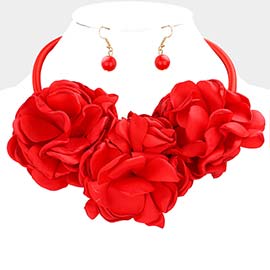 Triple Fabric Flower Necklace